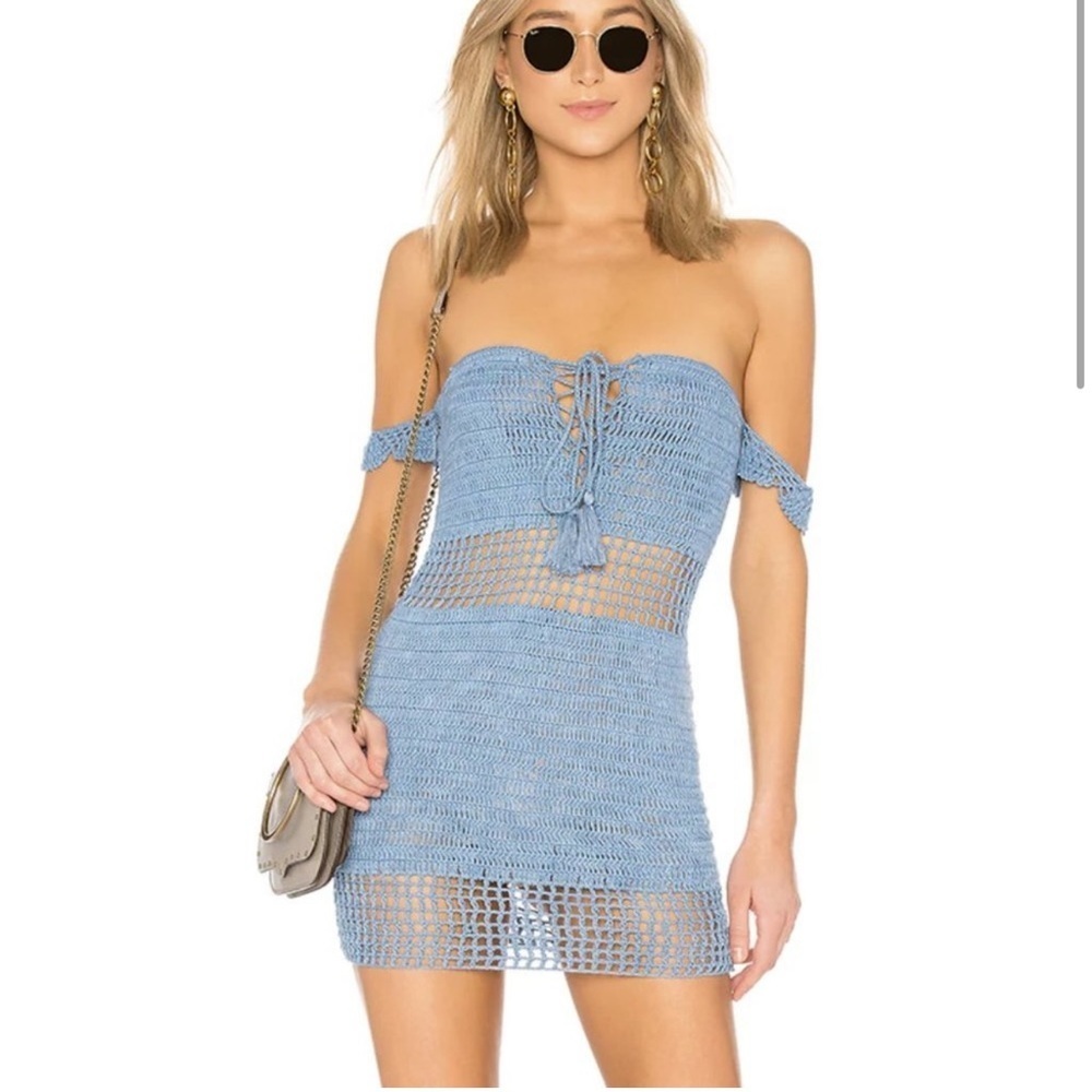 Majorelle Revolve Dress Mini Blue Knit Crochet Fairy Festival Summer Extra Small